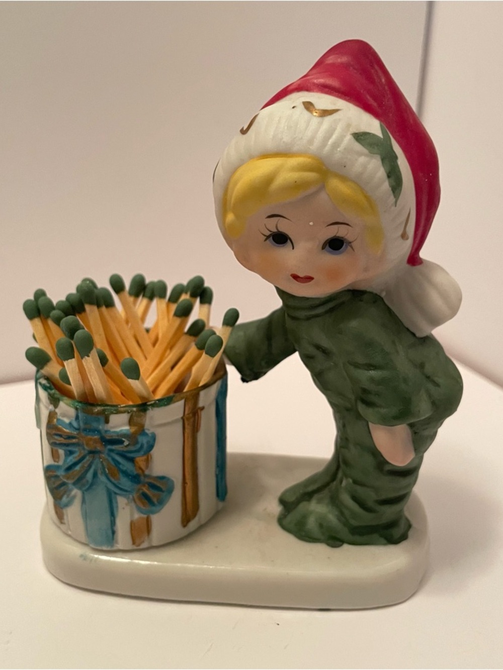 Vintage Jasco Christmas Luvkins Candle Holder/ Match Holder 1978 Ceramic